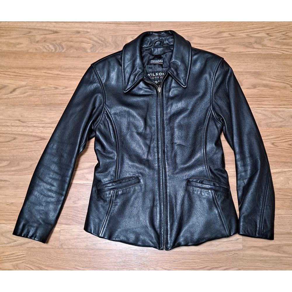 Vintage Y2K Women Wilson Black  leather jacket Thinsulate Insulation Zipper